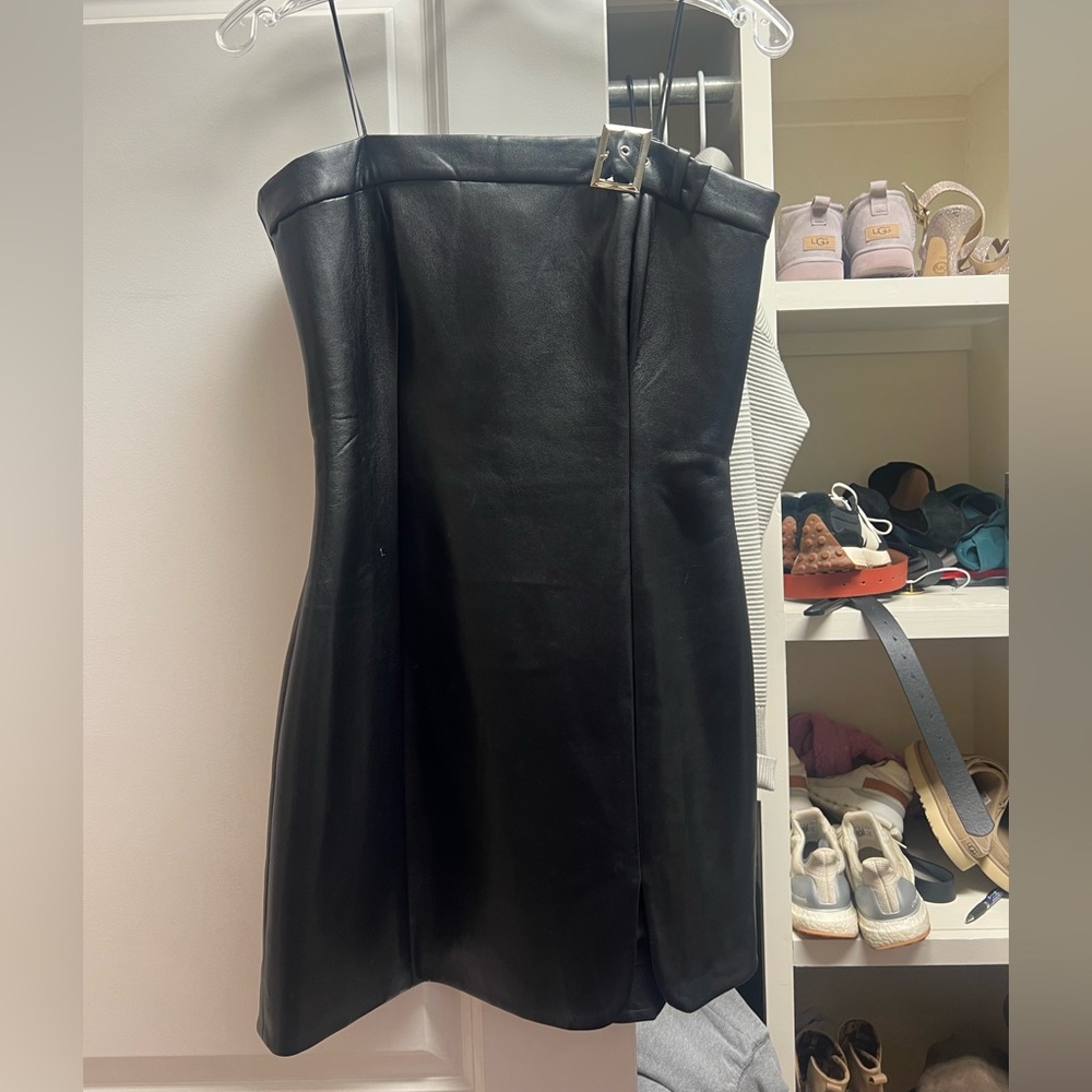 Amanda Uprichard Sz M Elegant Black Leather Strapless Dress